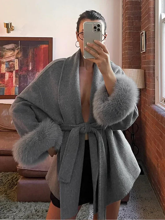 Classic Faux Fur Wool-Blend Coat