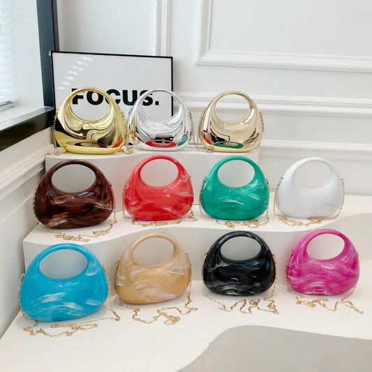 Acrylic Box Bag, Womens Evening Handbag With A Moon-shaped Underarm Design WshowbizMart