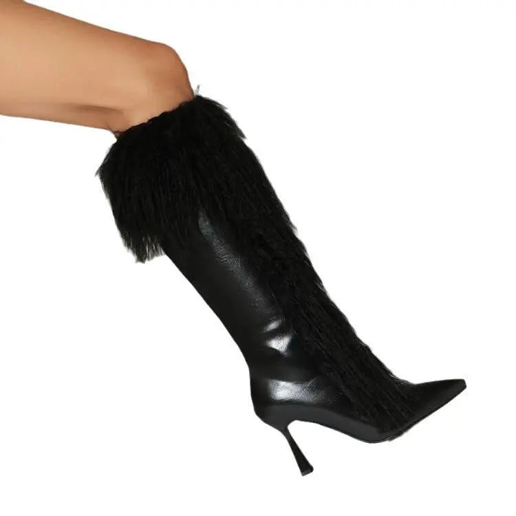 Womens Tassel Boots Stylish HighHeel Long Boots With A Side Zipper WshowbizMart
