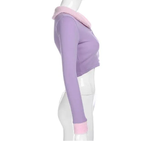 Purple Women Long Sleeve Crop Top ShowbizMart
