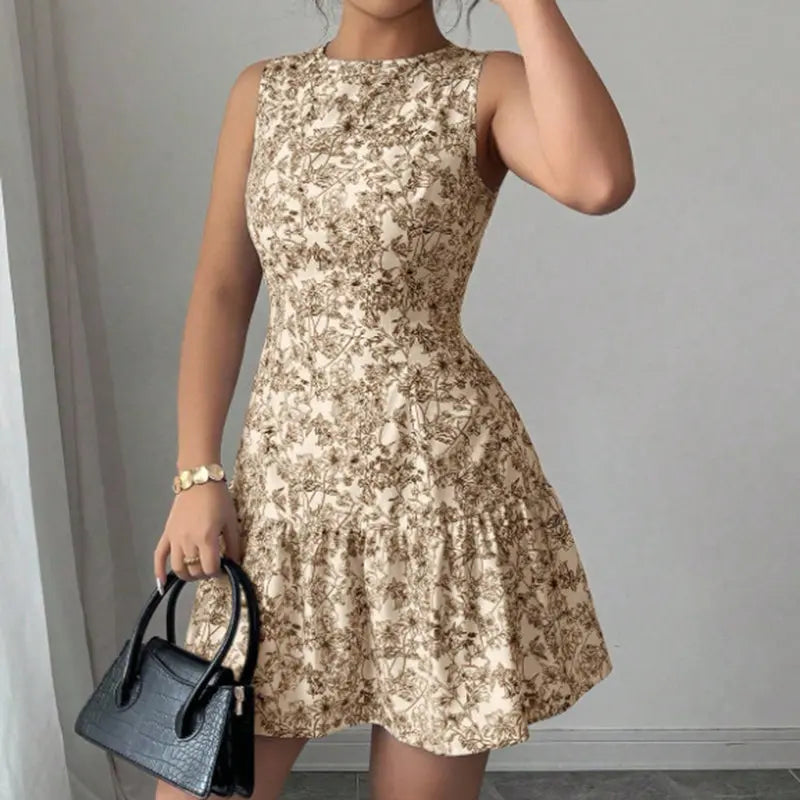 Elegant Floral A-Line Mini Dress – Sleeveless Party & Cocktail Style WshowbizMart