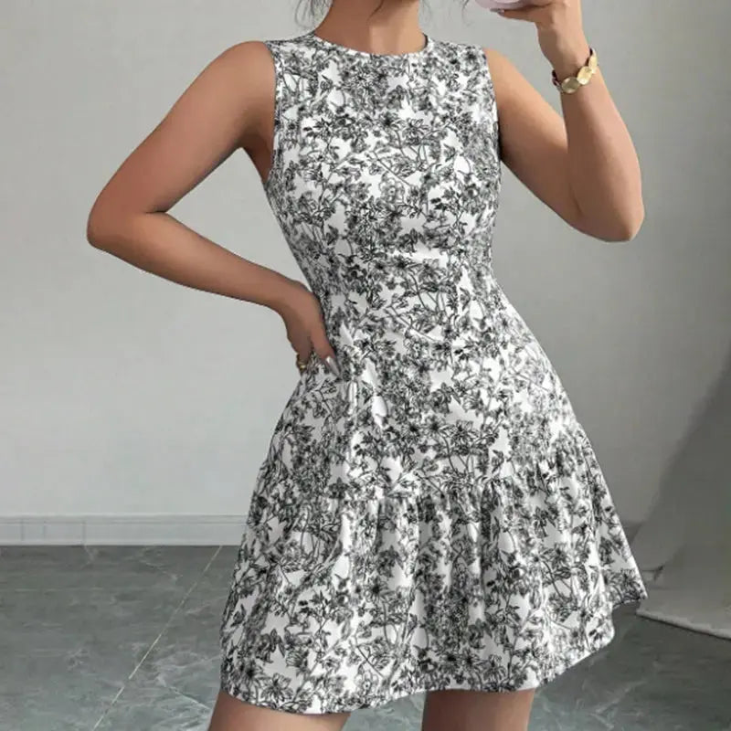 Elegant Floral A-Line Mini Dress – Sleeveless Party & Cocktail Style WshowbizMart