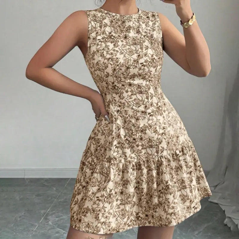 Elegant Floral A-Line Mini Dress – Sleeveless Party & Cocktail Style WshowbizMart