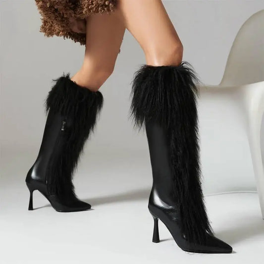 Womens Tassel Boots Stylish HighHeel Long Boots With A Side Zipper WshowbizMart