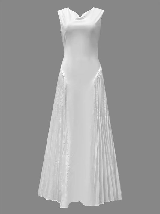 Elegant Pleated Waist-cinching Maxi Dress WshowbizMart