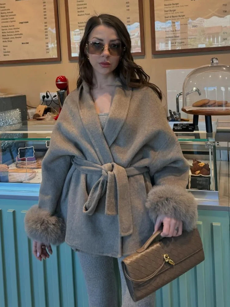 Classic Faux Fur Wool-Blend Coat
