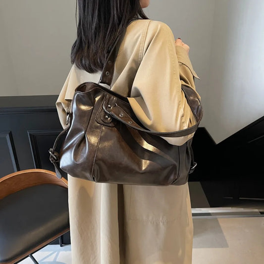 Deluxe Retro-Inspired Soft Leather Shoulder Tote