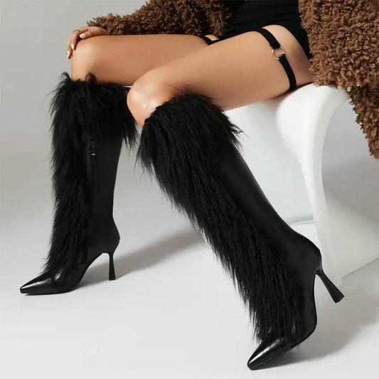 Womens Tassel Boots Stylish HighHeel Long Boots With A Side Zipper WshowbizMart