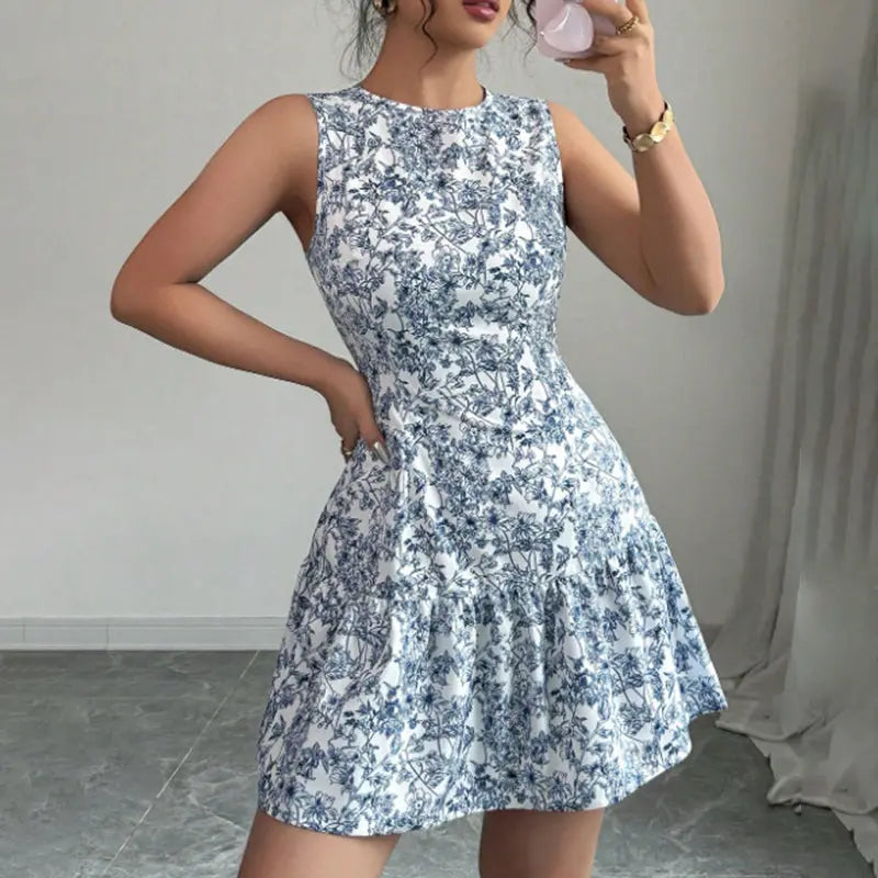 Elegant Floral A-Line Mini Dress – Sleeveless Party & Cocktail Style WshowbizMart