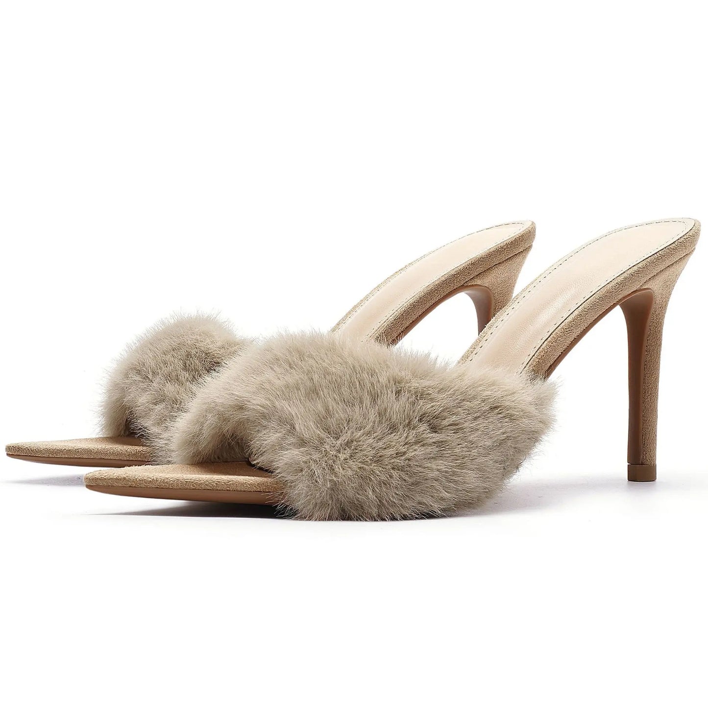 Pointed-toe Slender High-heel Non-slip Plush Shoes High-heel Slippers WshowbizMart