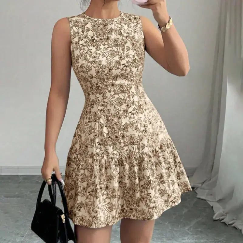 Elegant Floral A-Line Mini Dress – Sleeveless Party & Cocktail Style WshowbizMart