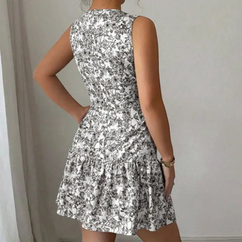 Elegant Floral A-Line Mini Dress – Sleeveless Party & Cocktail Style WshowbizMart